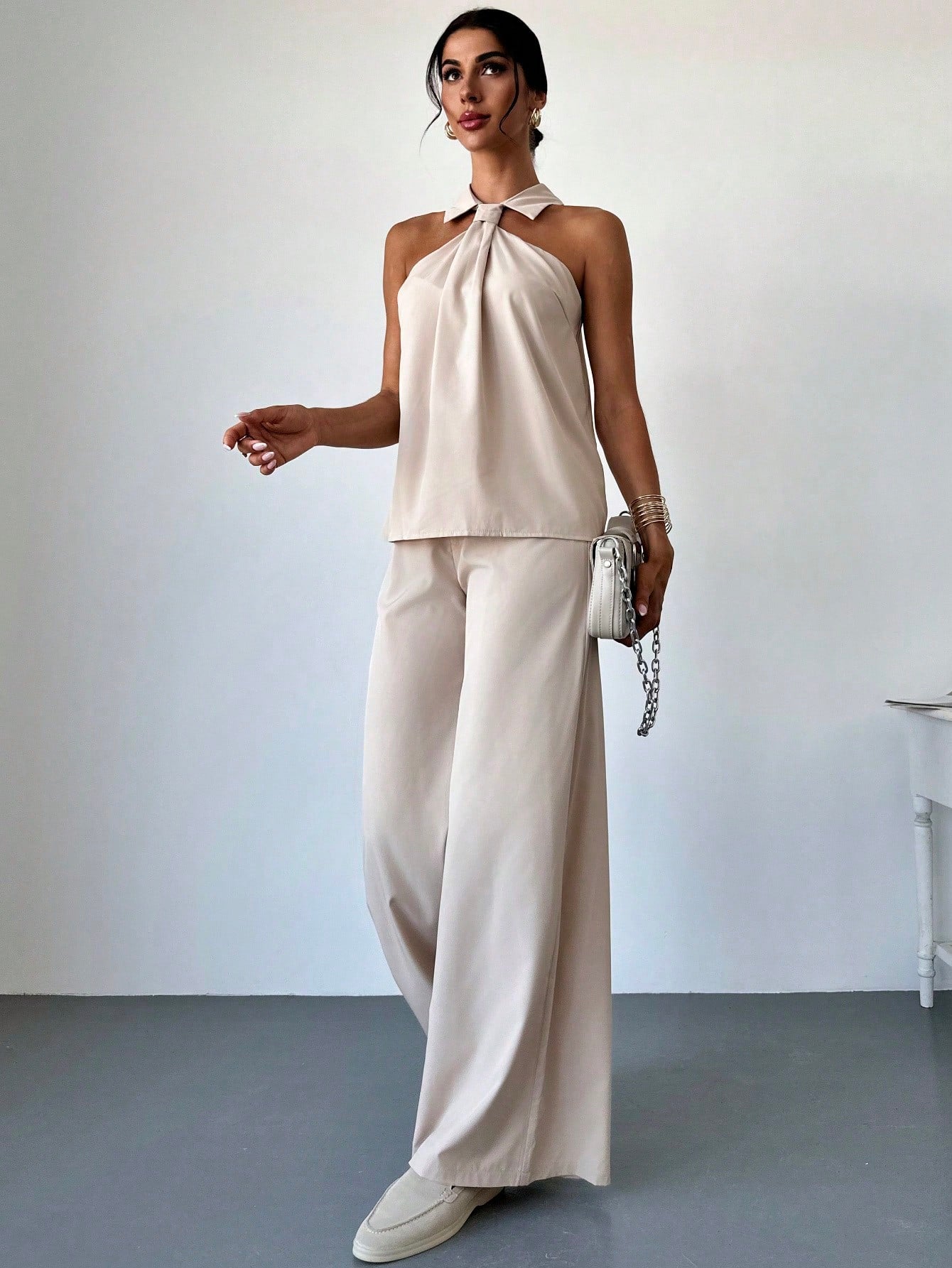 Ruffle Collar Wide Leg Set