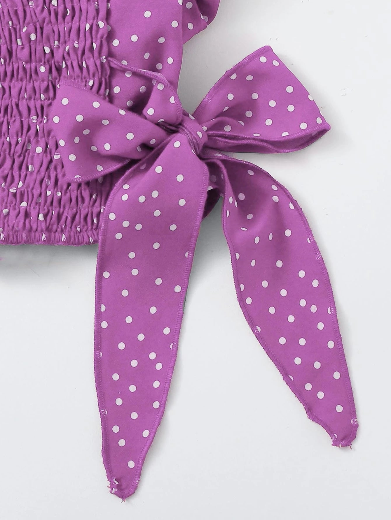 Polka Dot Shirred Ruffle Top