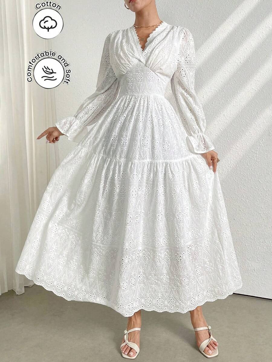 V-Neck Embroidered Vacation Dress