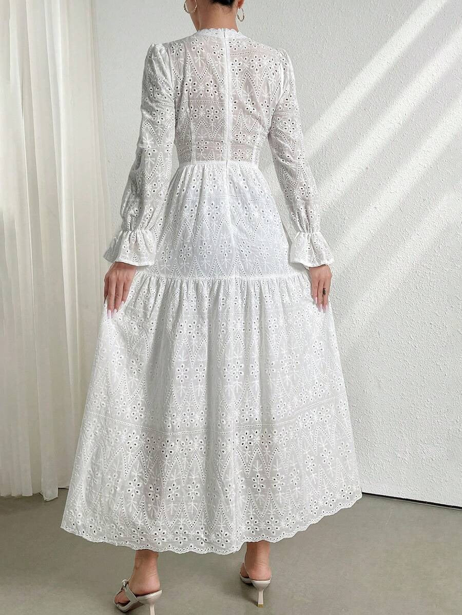 V-Neck Embroidered Vacation Dress