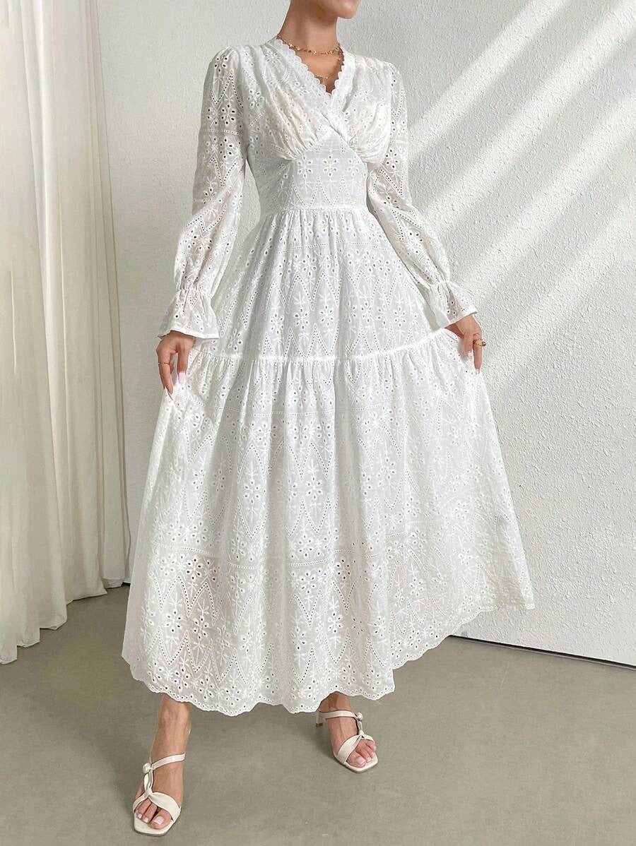 V-Neck Embroidered Vacation Dress