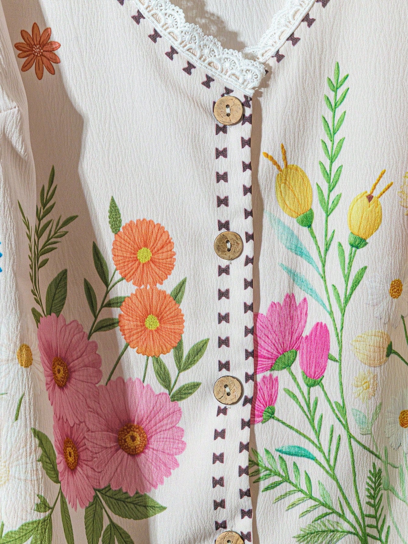 Floral Lace Trim Two-Piece Set