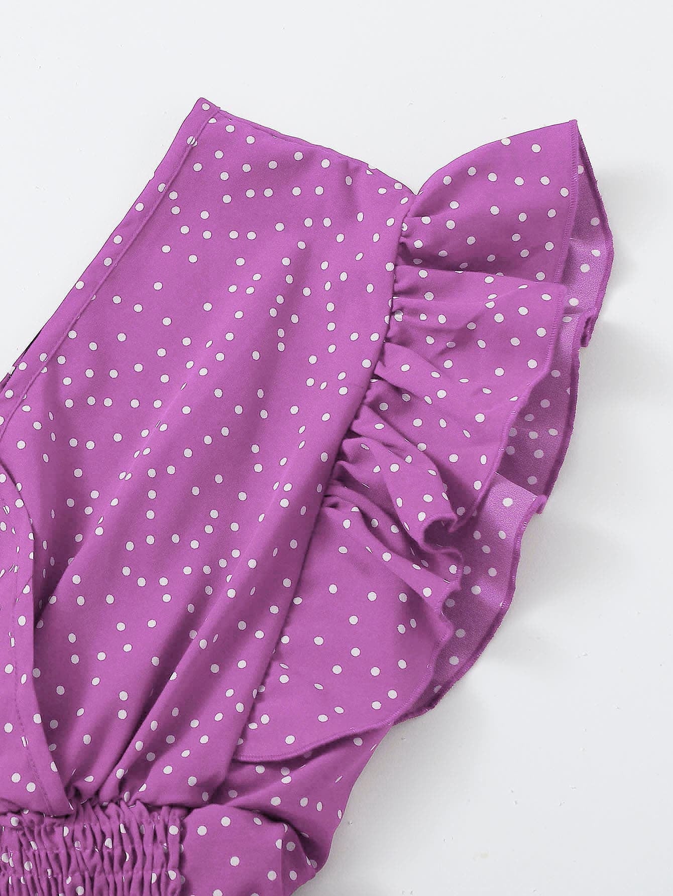 Polka Dot Shirred Ruffle Top