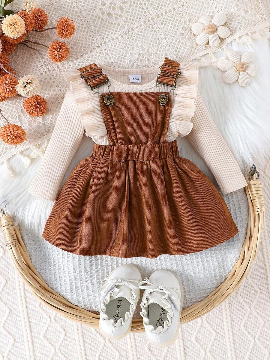Corduroy Bib Skirt Romper Set