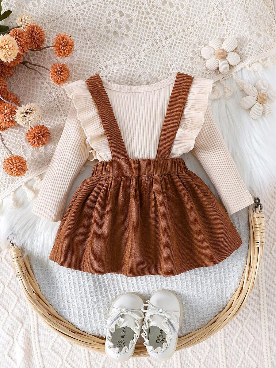 Corduroy Bib Skirt Romper Set