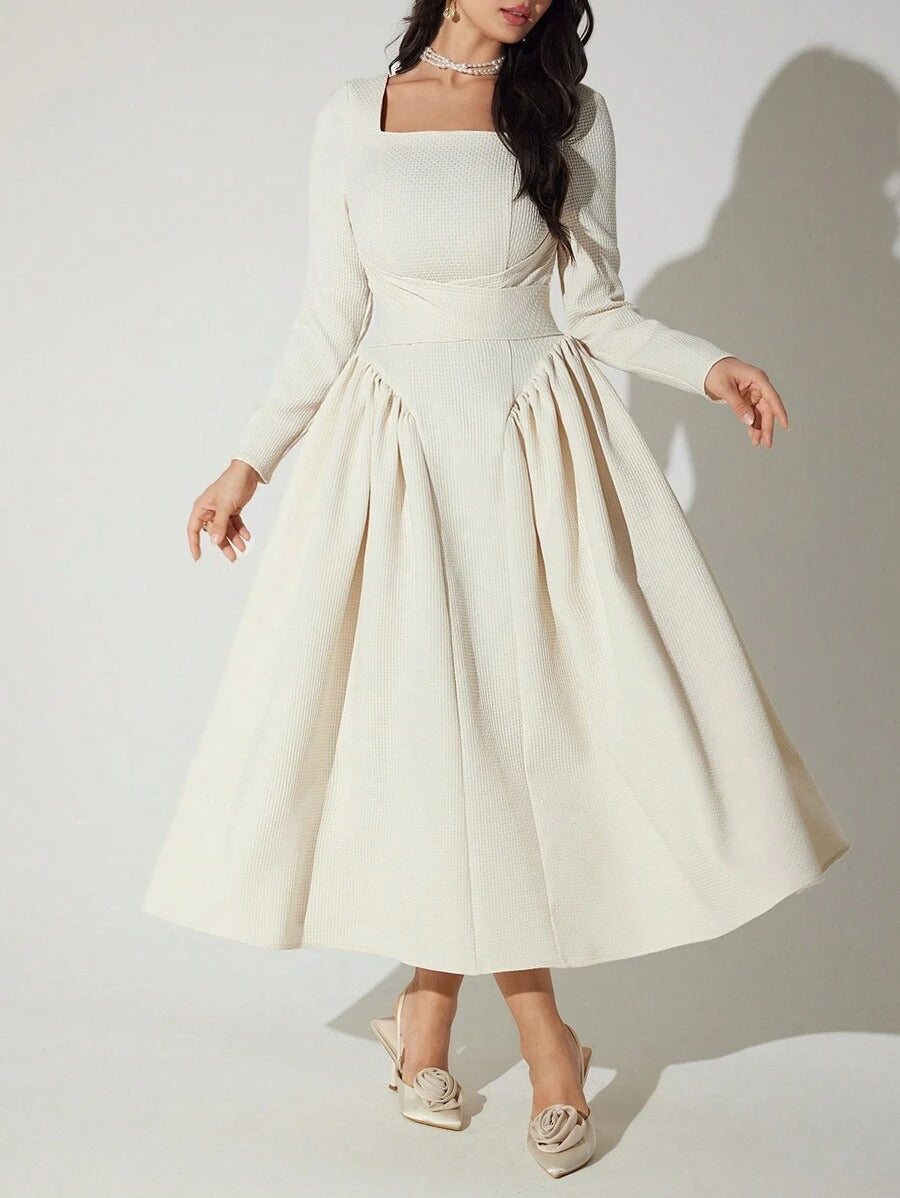 Square Neck Zip Midi Dress