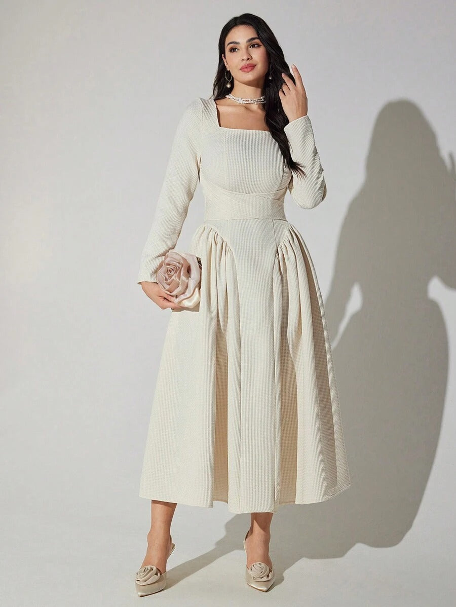 Square Neck Zip Midi Dress