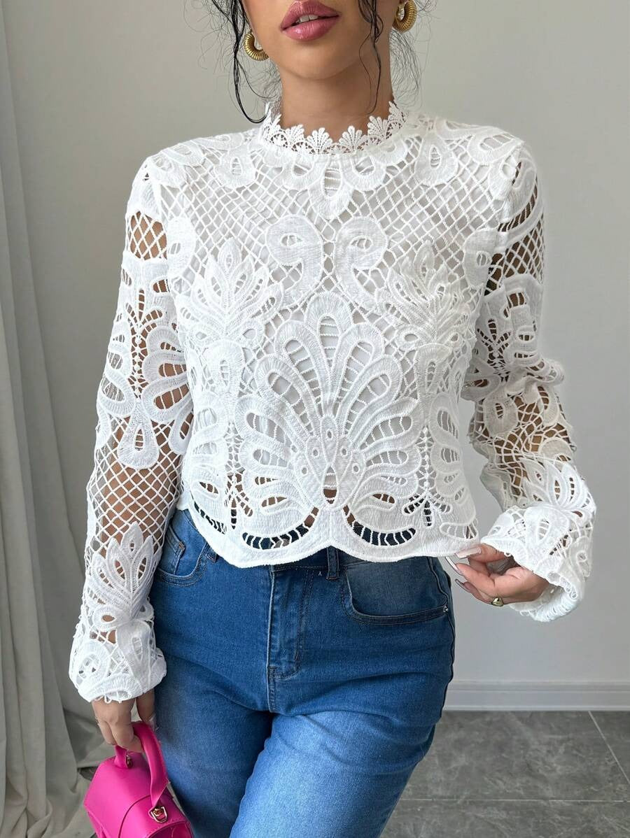 Elegant Lace Cropped Fall Shirt