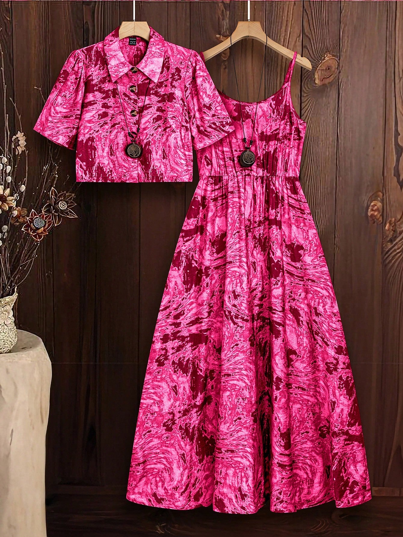 Tie-Dye Shirt Slip Dress Set