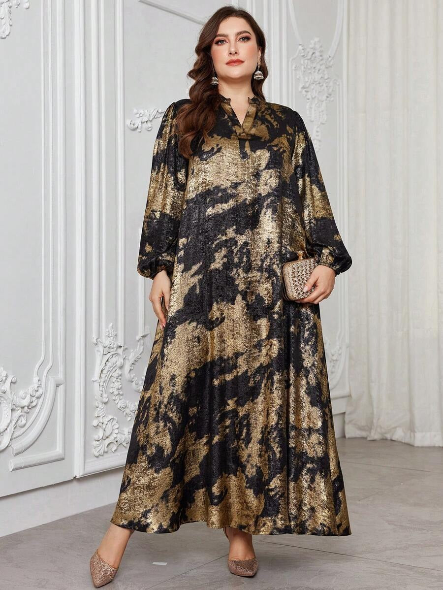 Hot Stamping Print Maxi Dress