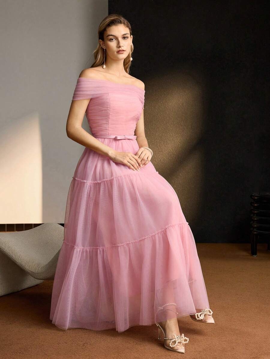 Soft Mesh Belted Luxe Dress