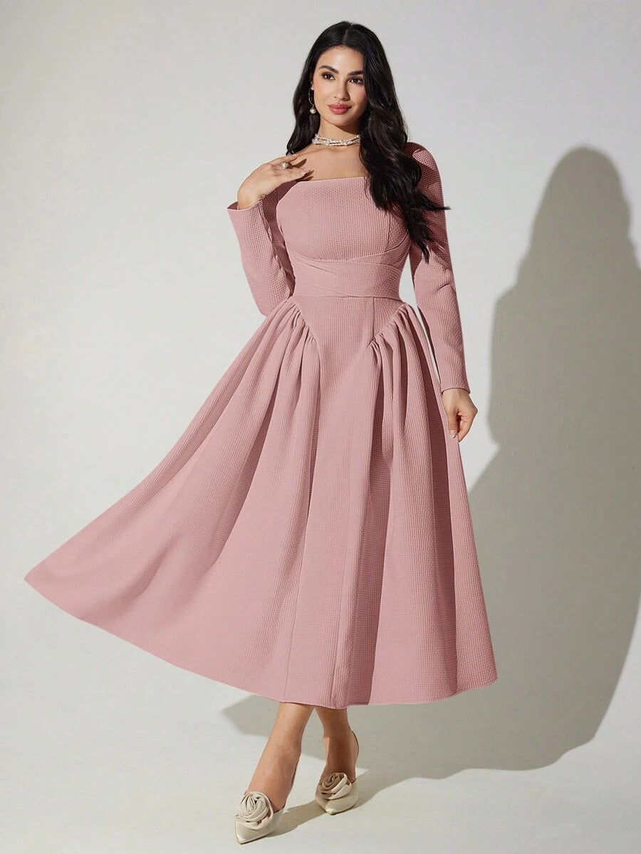 Square Neck Zip Midi Dress