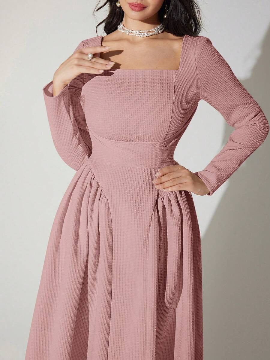 Square Neck Zip Midi Dress
