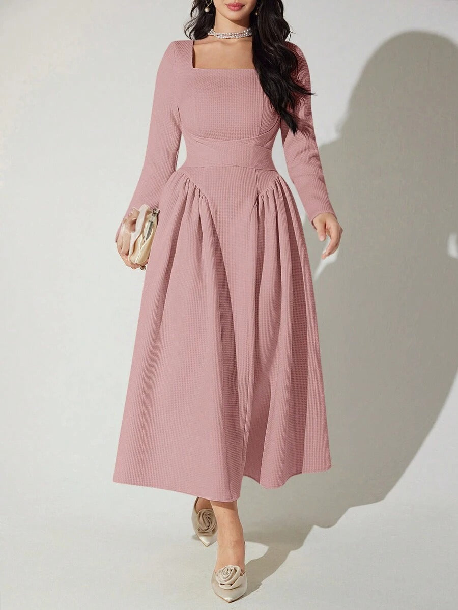 Square Neck Zip Midi Dress