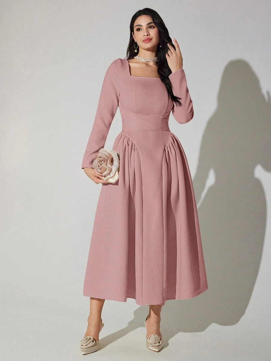 Square Neck Zip Midi Dress