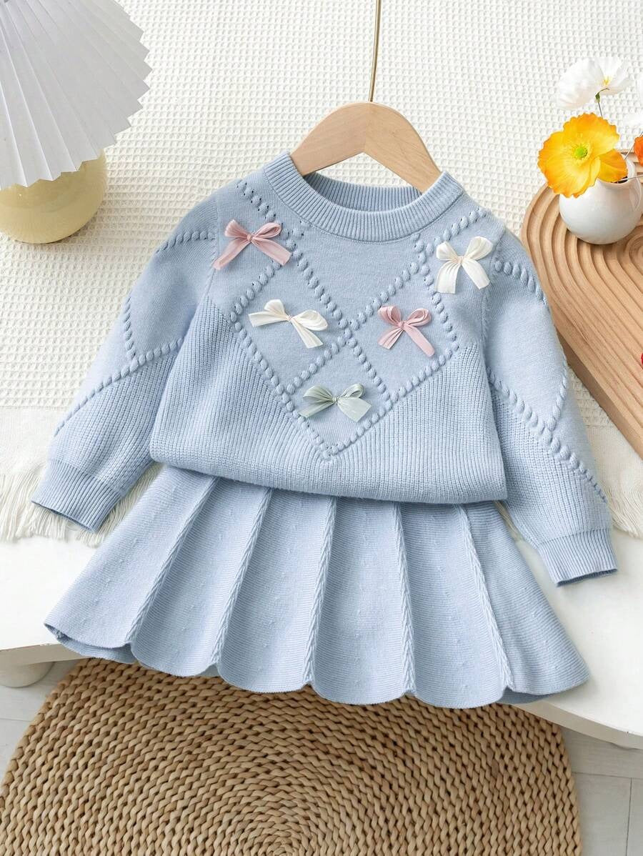 Bow Sweater Pleated Skirt Set
