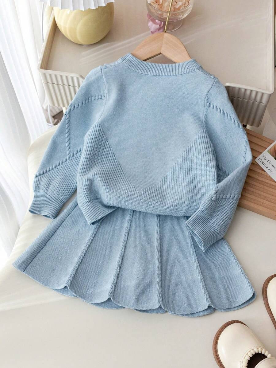 Bow Sweater Pleated Skirt Set