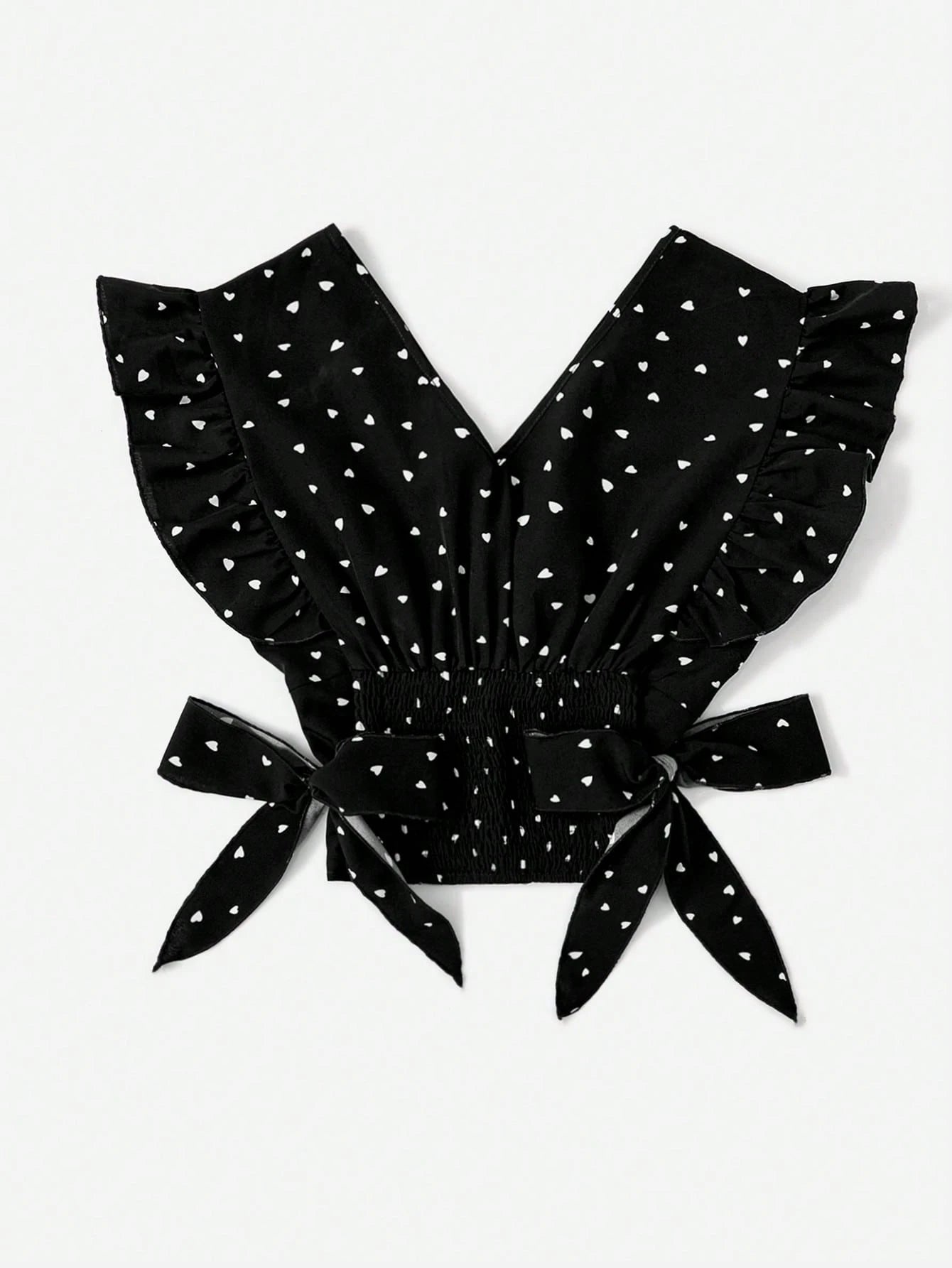 Polka Dot Shirred Ruffle Top