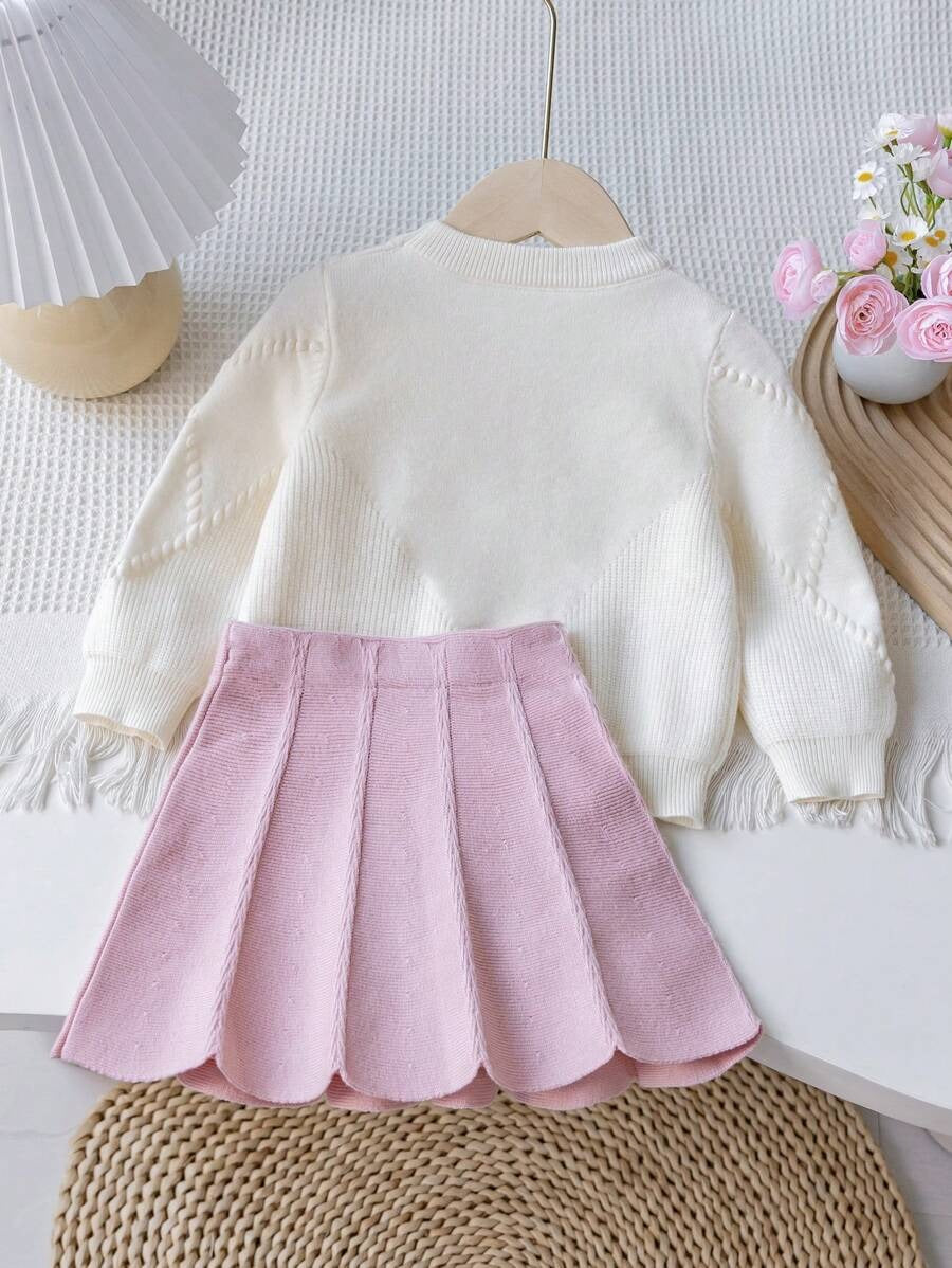 Bow Sweater Pleated Skirt Set