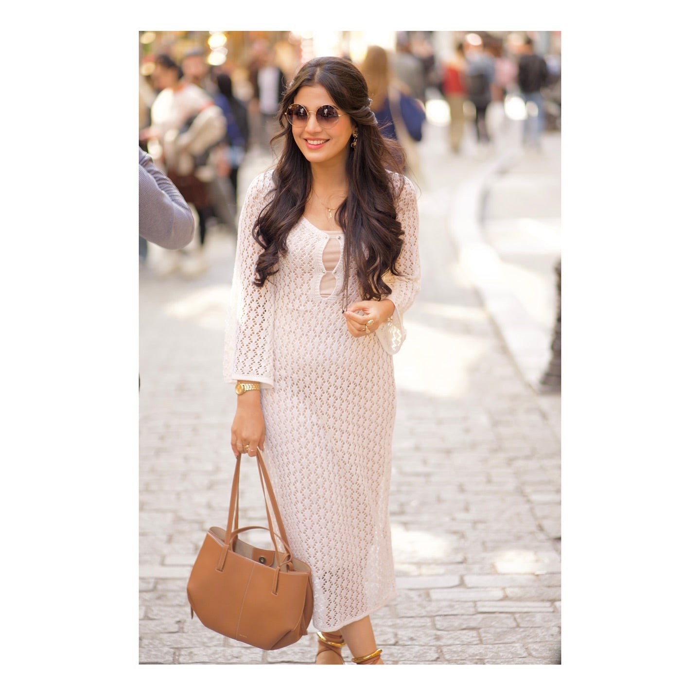 Laiba Khan Crochet V-Neck Waist Maxi Dress