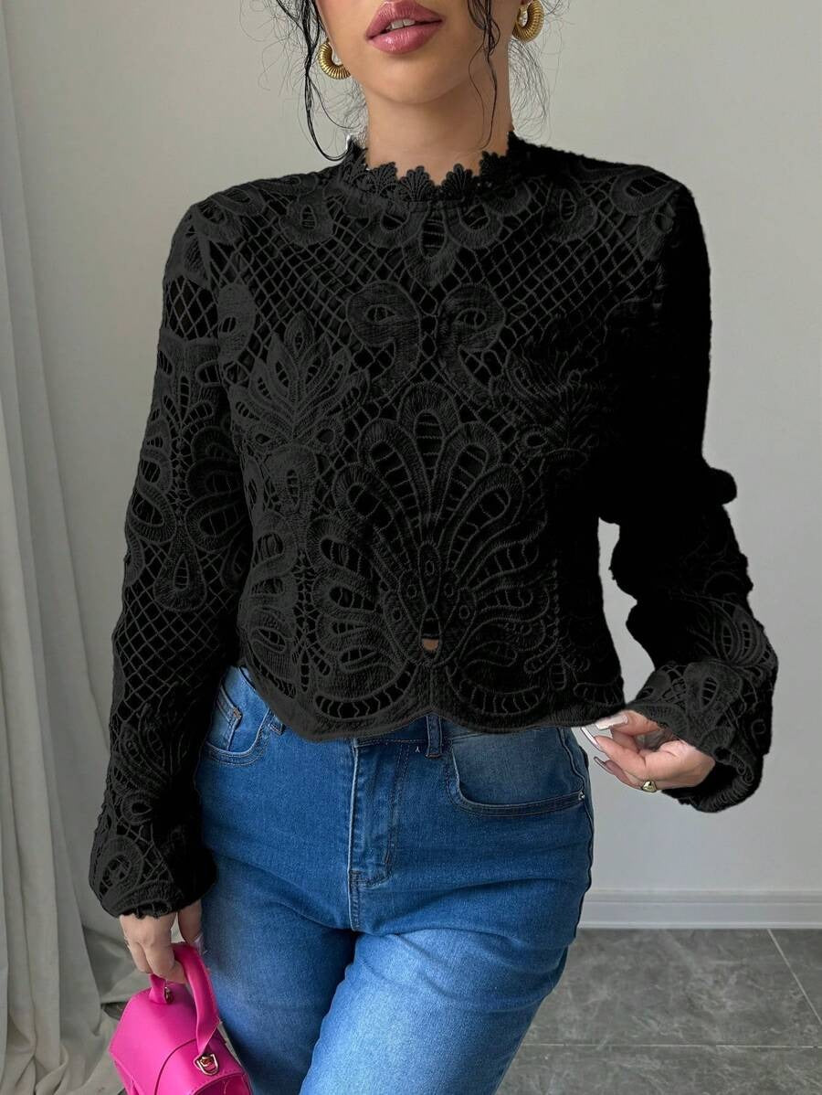 Elegant Lace Cropped Fall Shirt