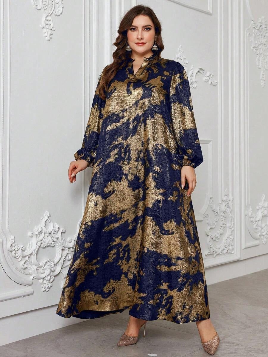 Hot Stamping Print Maxi Dress