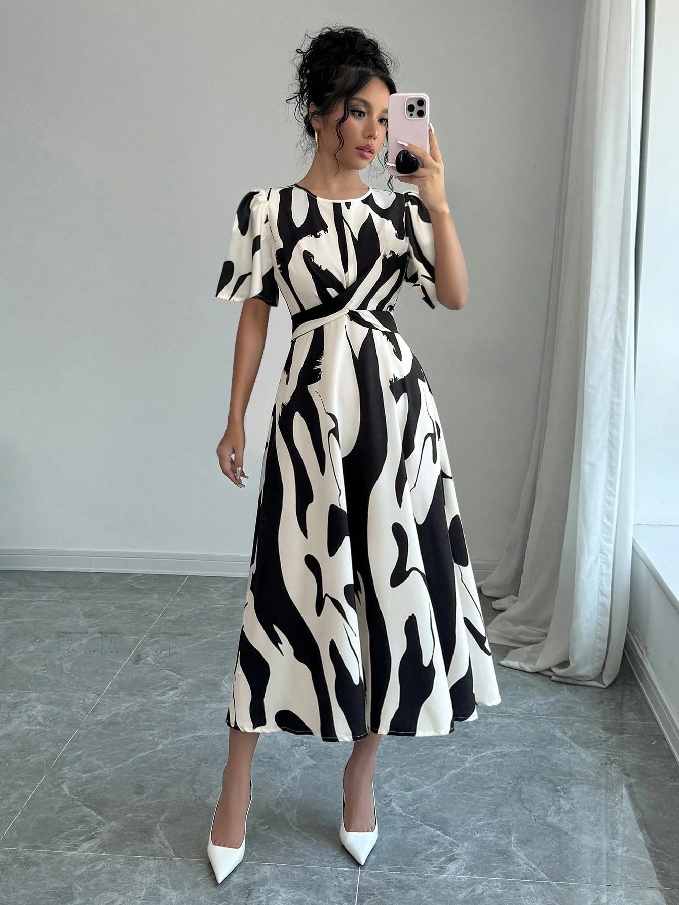 Black White Twist Knot Dress
