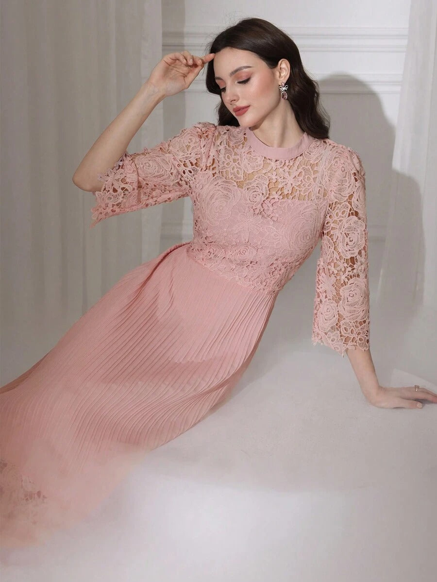 Ruffled Sleeve Embroidered Vacation Dress