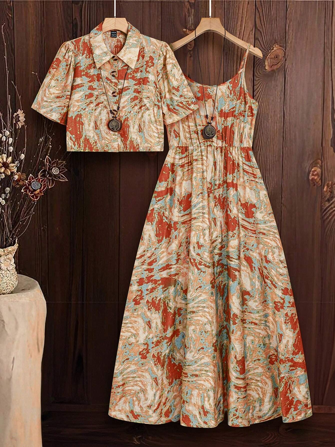 Tie-Dye Shirt Slip Dress Set