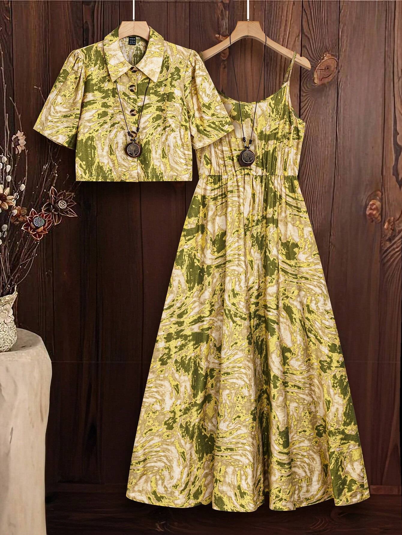 Tie-Dye Shirt Slip Dress Set