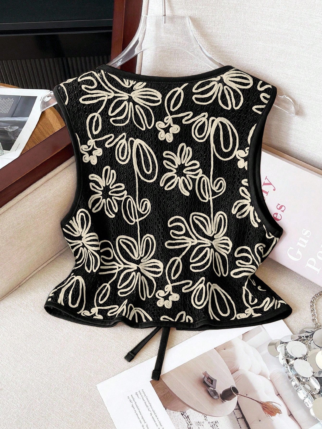 Floral Jacquard Tie-Front Camisole