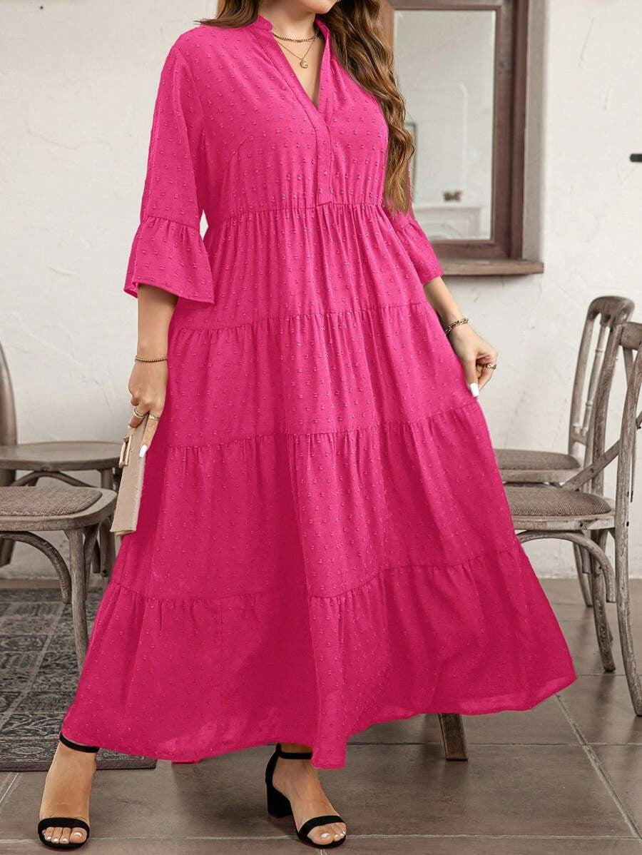 Textured Notched Neck A-Line Dress