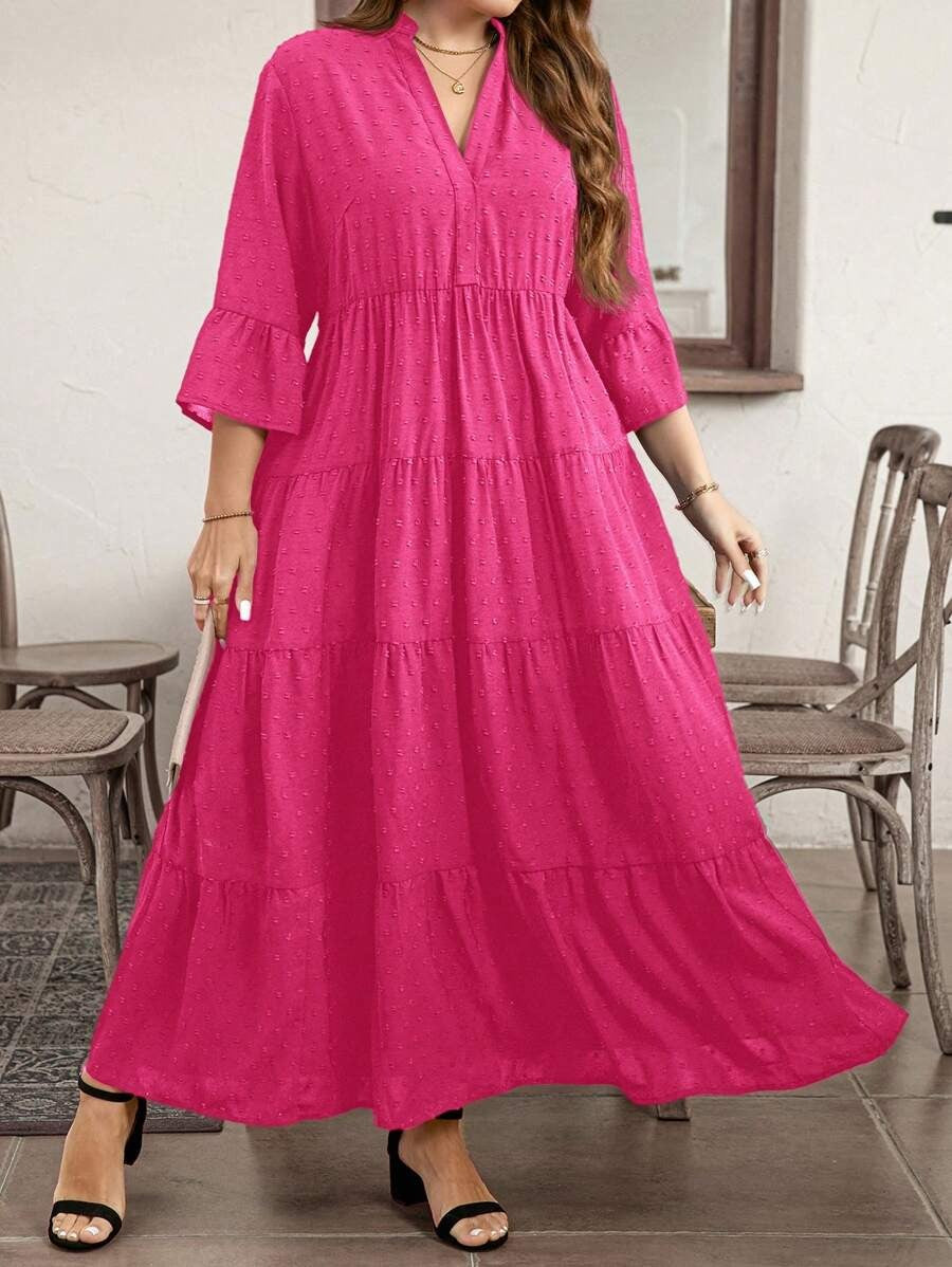 Textured Notched Neck A-Line Dress