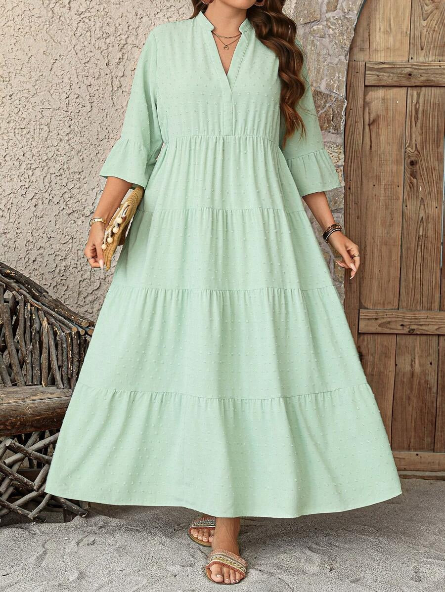 Textured Notched Neck A-Line Dress