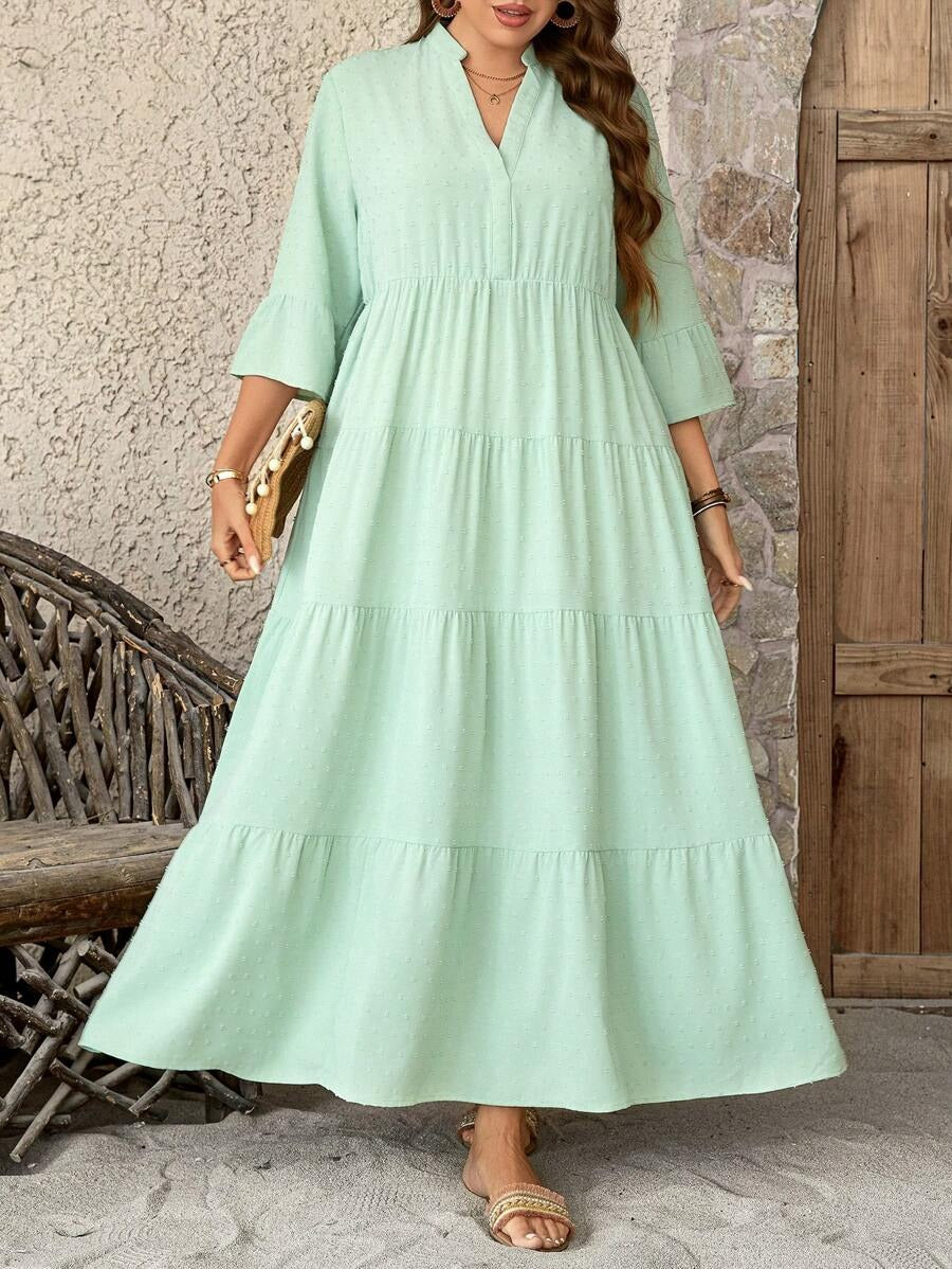 Textured Notched Neck A-Line Dress