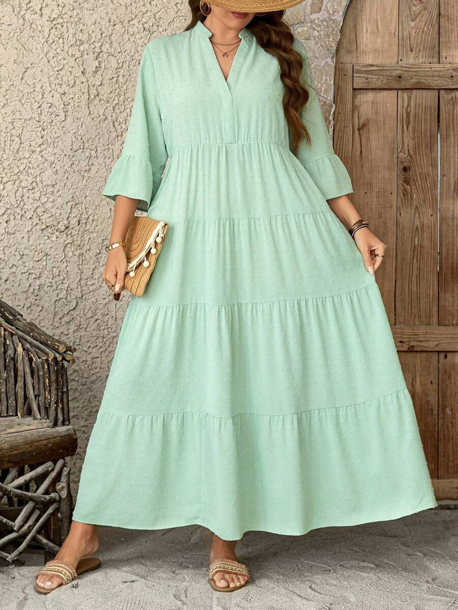 Textured Notched Neck A-Line Dress