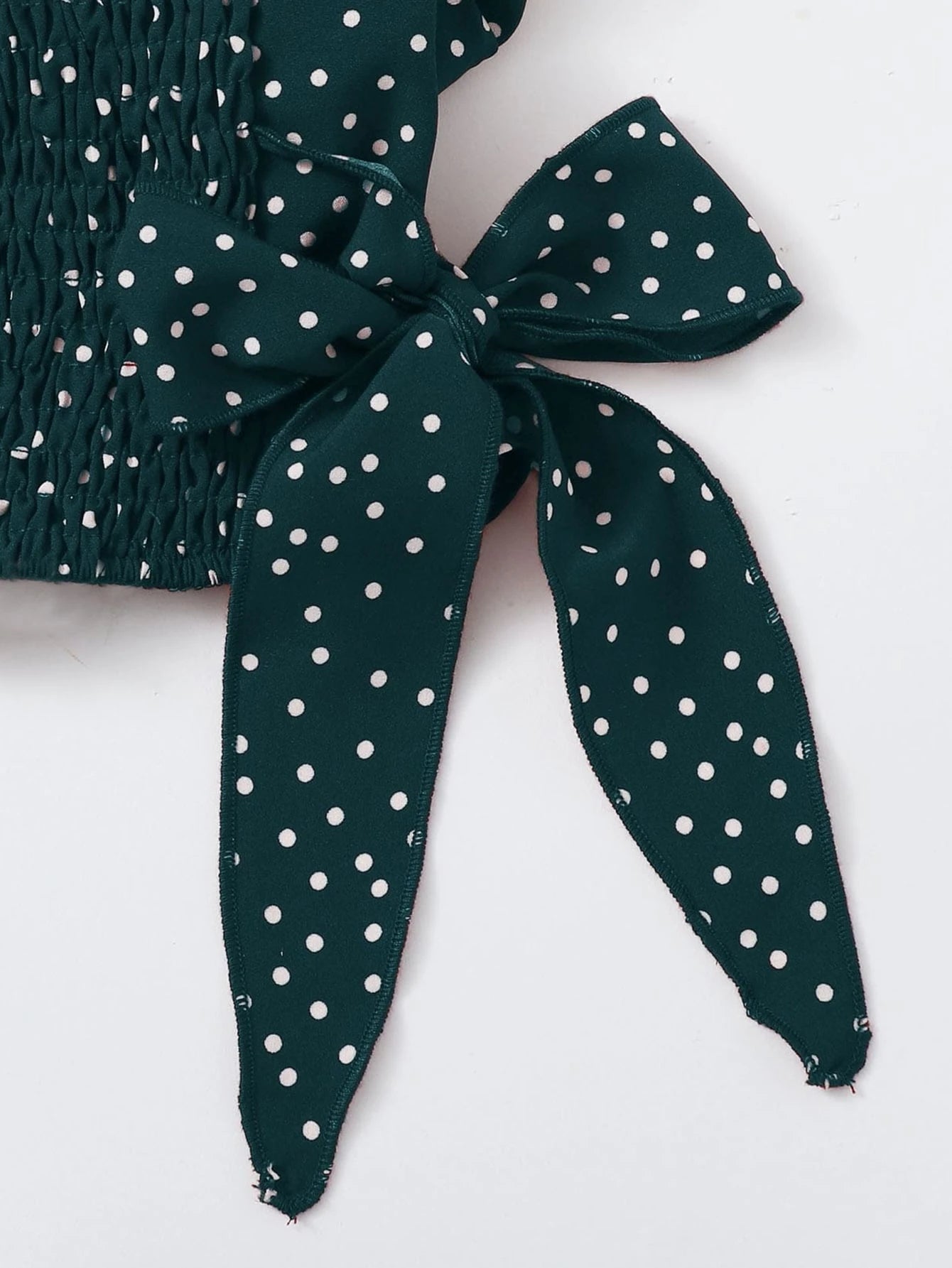 Polka Dot Shirred Ruffle Top