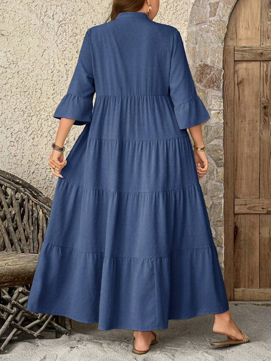 Textured Notched Neck A-Line Dress