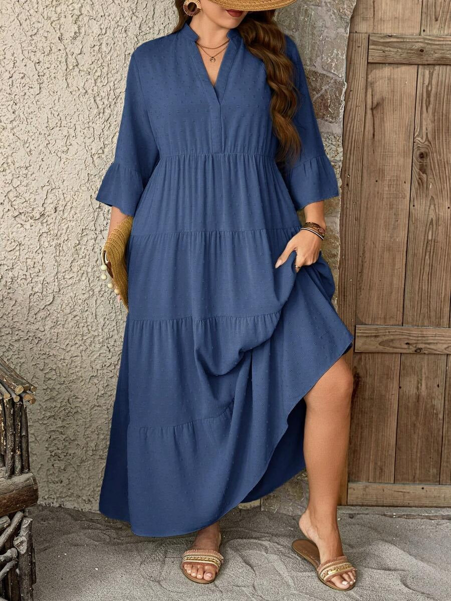 Textured Notched Neck A-Line Dress