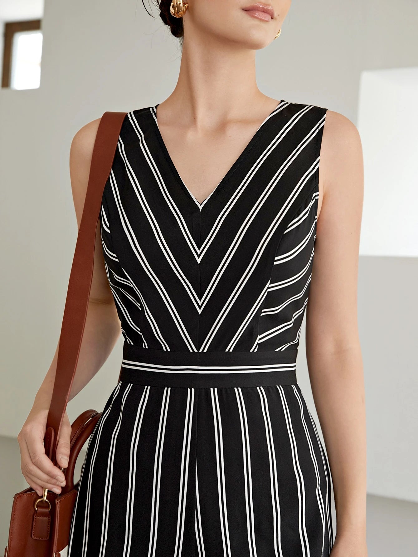 Striped Slit Hem Casual Jumpsuit