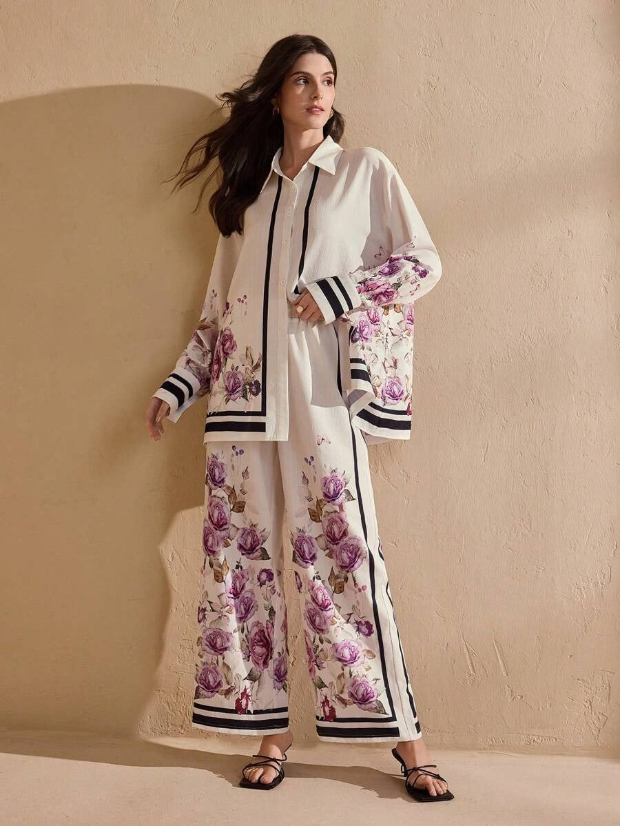 Floral Long Sleeve Pants Set