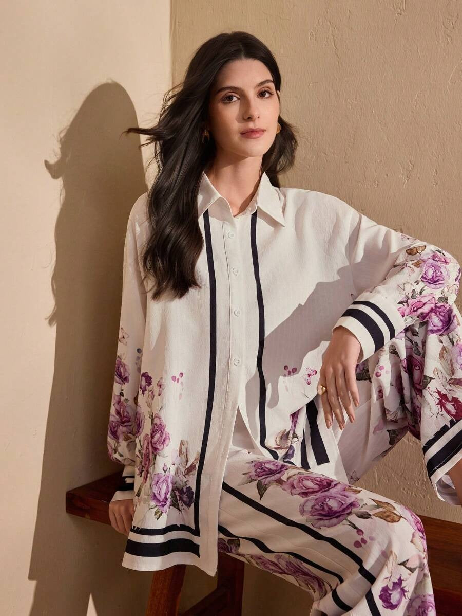 Floral Long Sleeve Pants Set