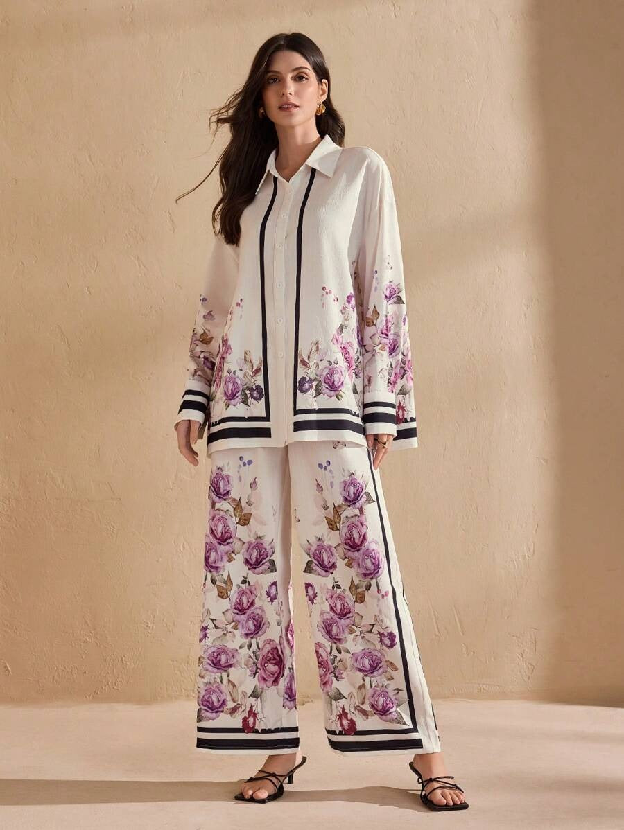 Floral Long Sleeve Pants Set