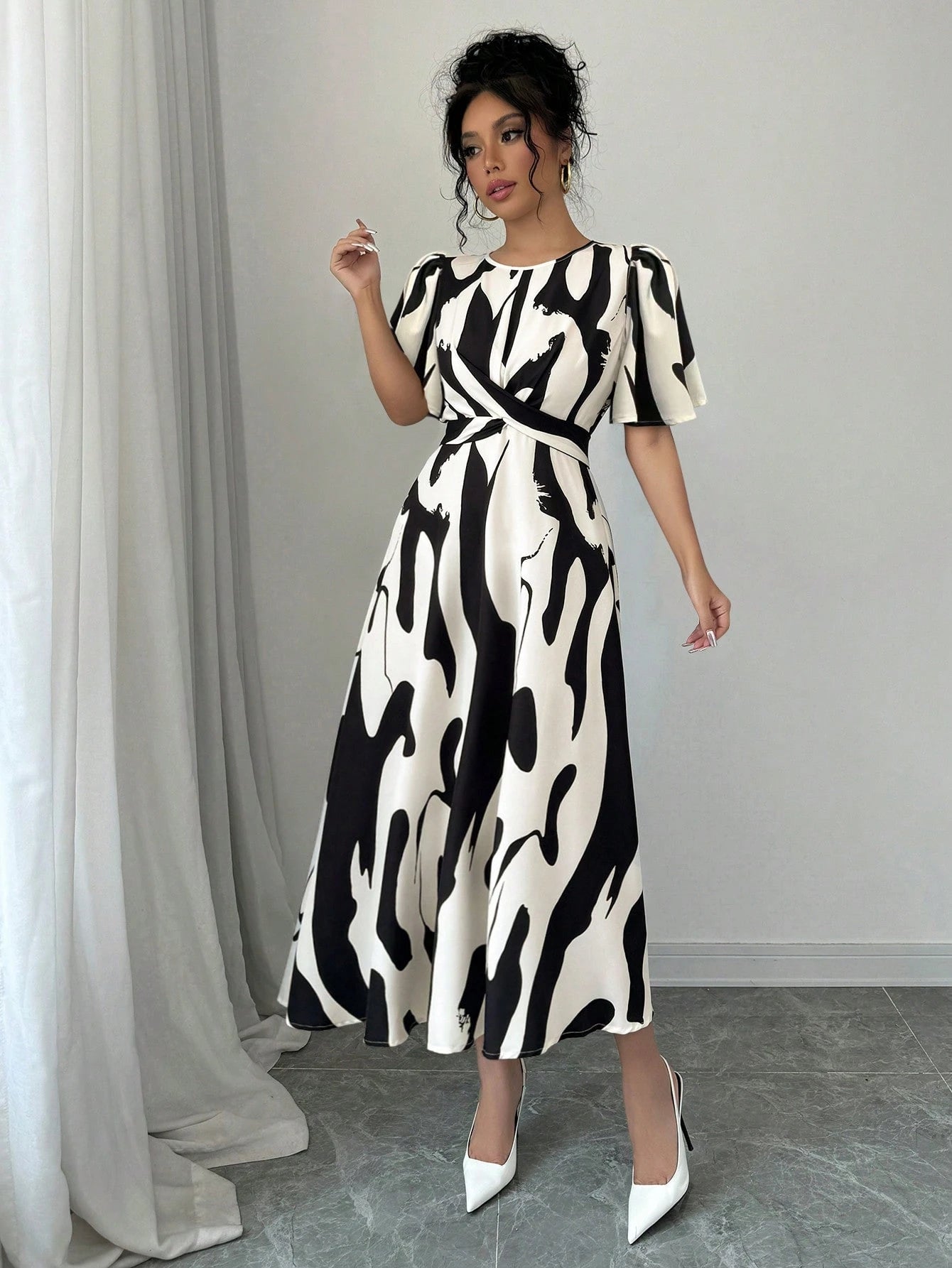 Black White Twist Knot Dress