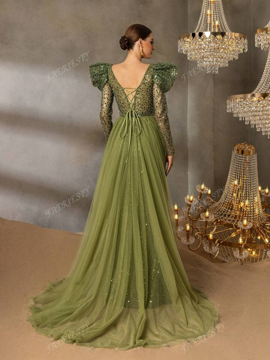 Mermaid Evening Gown with Puff Sleeves ft. Rebecca Khan