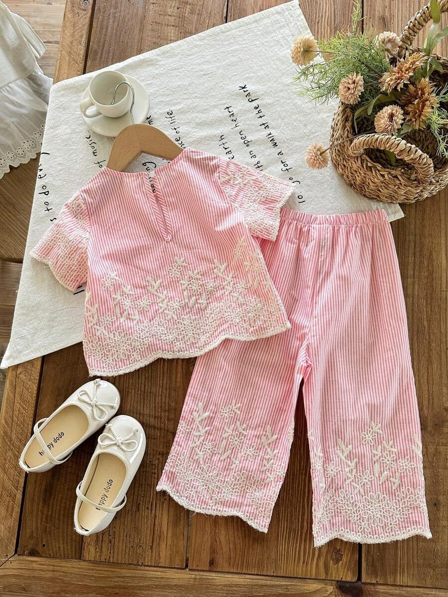 Summer Stripe Floral Pants Set