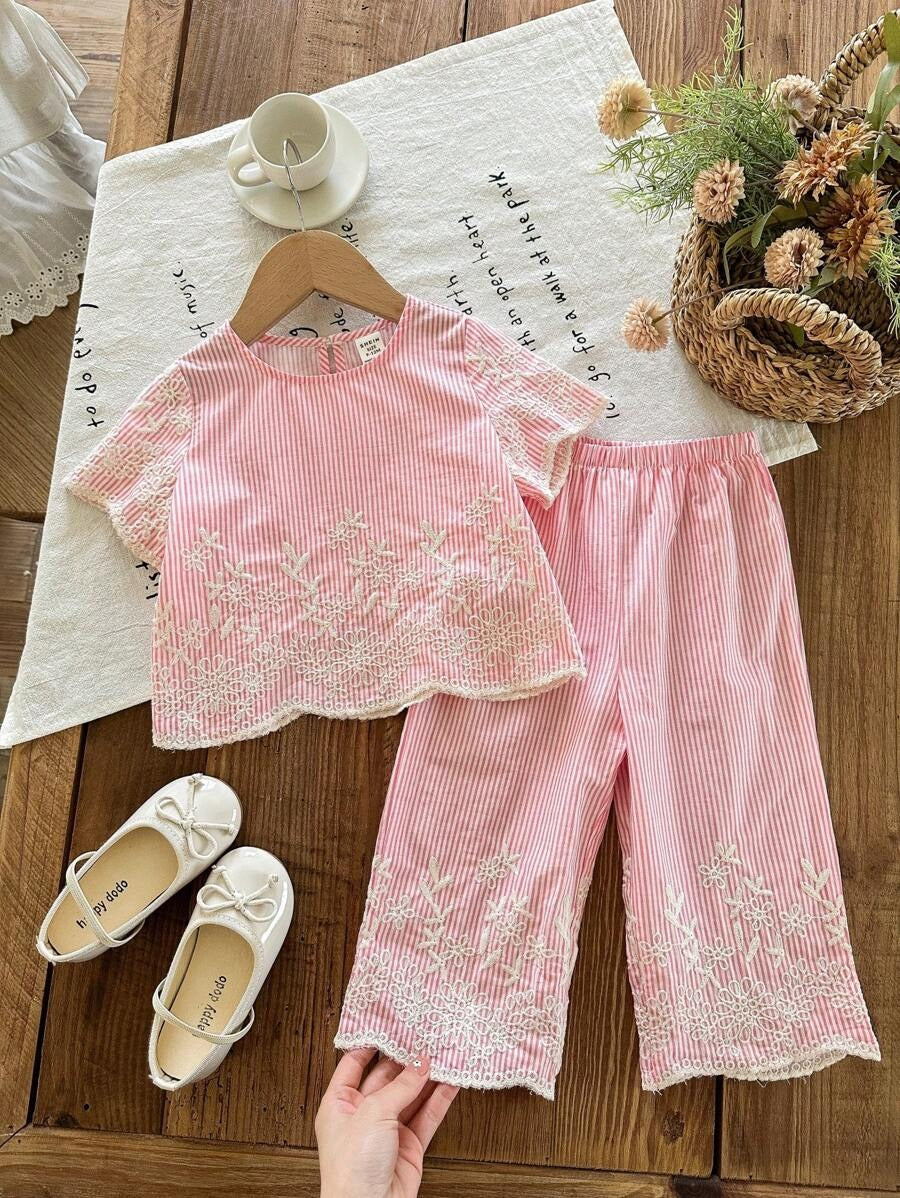 Summer Stripe Floral Pants Set