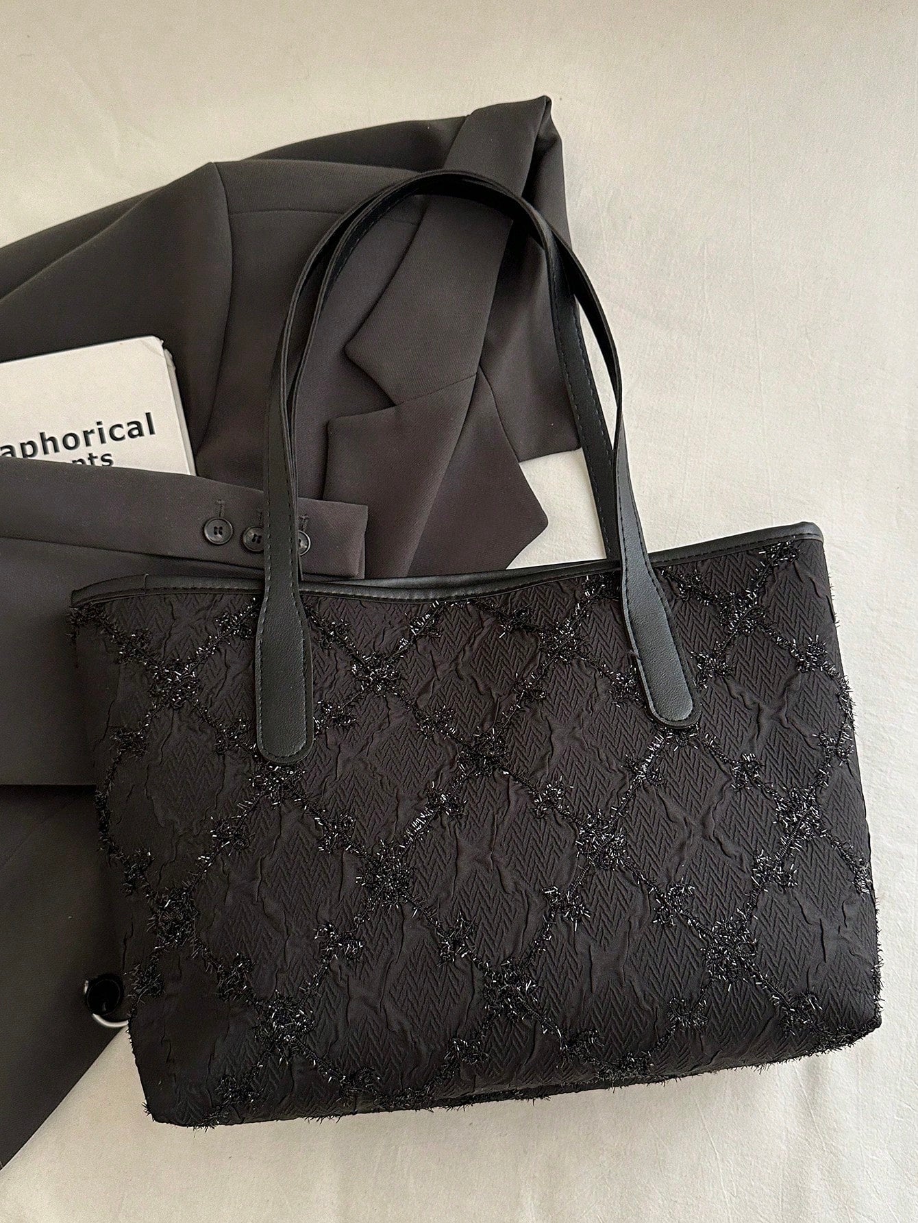 Black Textured Elegant Tote Bag