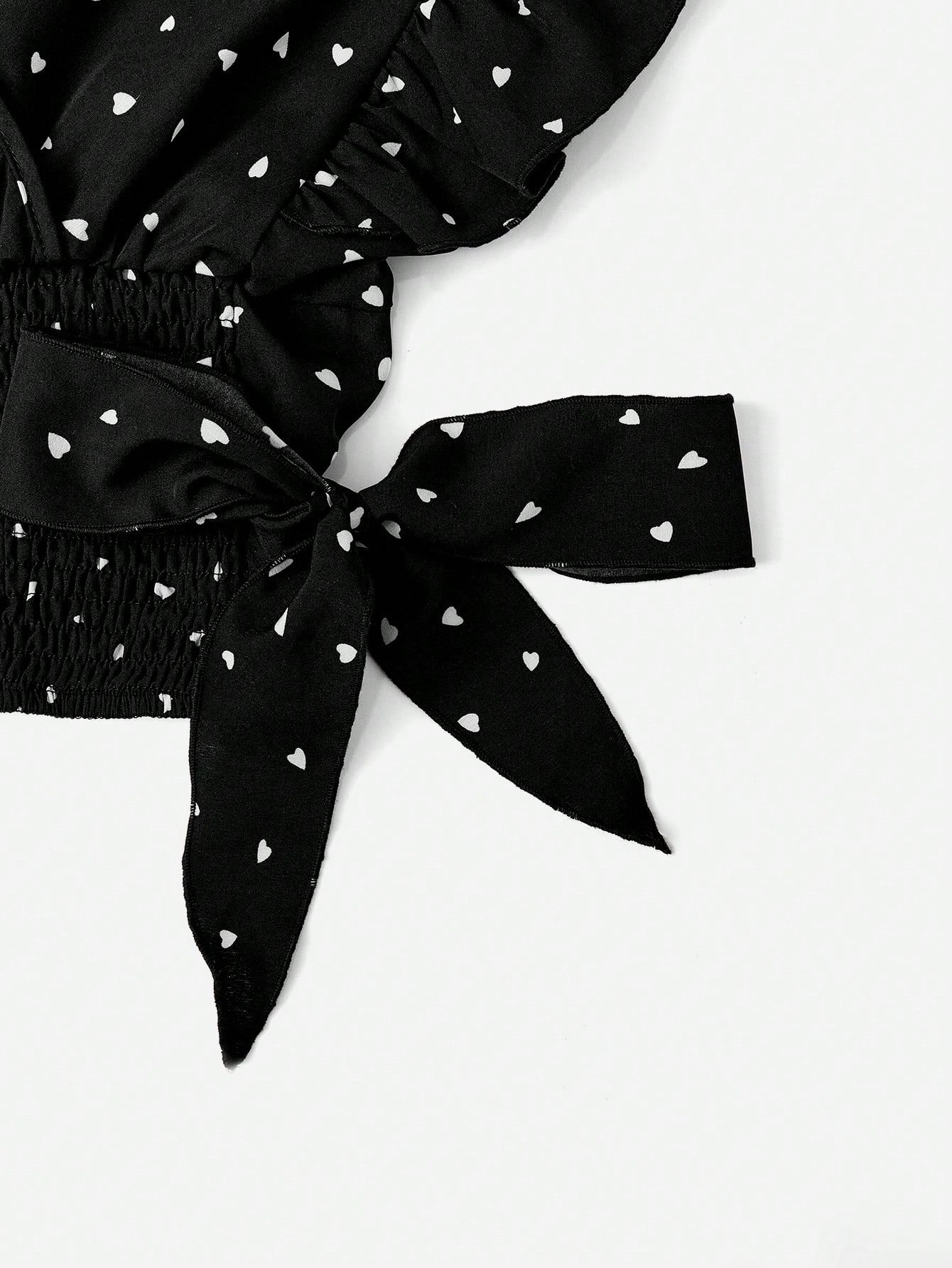 Polka Dot Shirred Ruffle Top