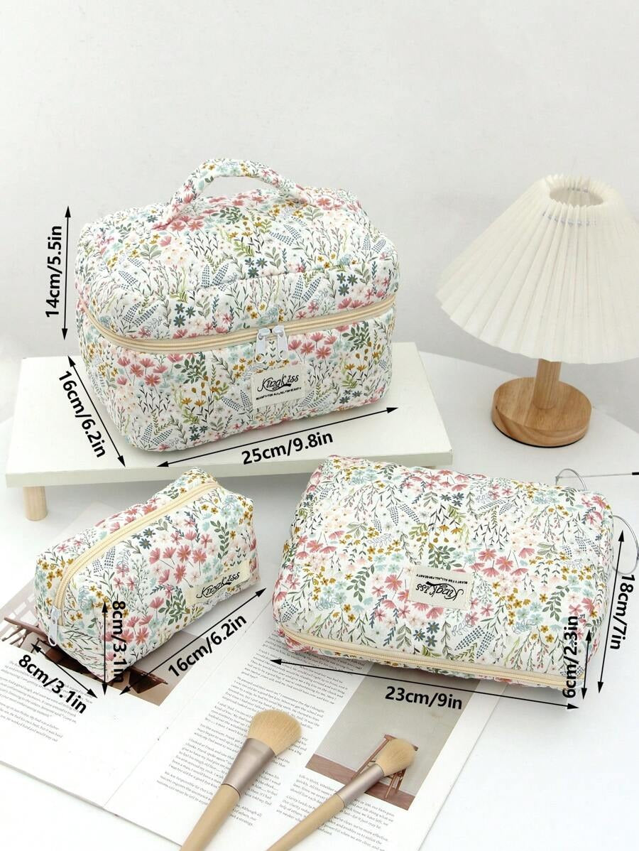 Corduroy Pink Floral Cosmetic Pouch